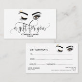Carte cadeau de certificat de beauté Wink Eye Beau (Devant / Derrière)