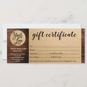 Carte cadeau de certificat de ferme papier d'artis