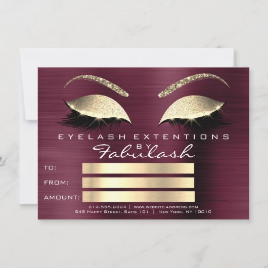 Carte Cadeau de Certificat de Maquillage d'Extension de  (Devant)