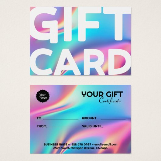 Carte cadeau de certificat esthétique holographiqu (Devant & derrière)