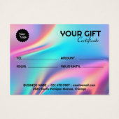 Carte cadeau de certificat esthétique holographiqu (Dos)