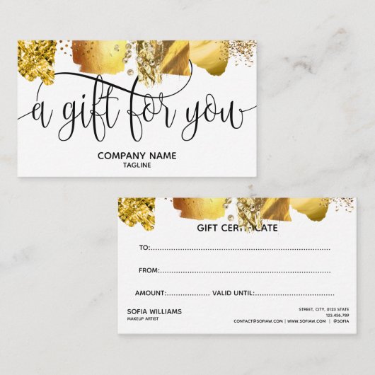 Carte cadeau de certificat Or simple et moderne (Devant / Derrière)