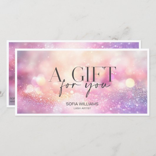 Carte cadeau de certificat rose Parties scintillan (Devant / Derrière)