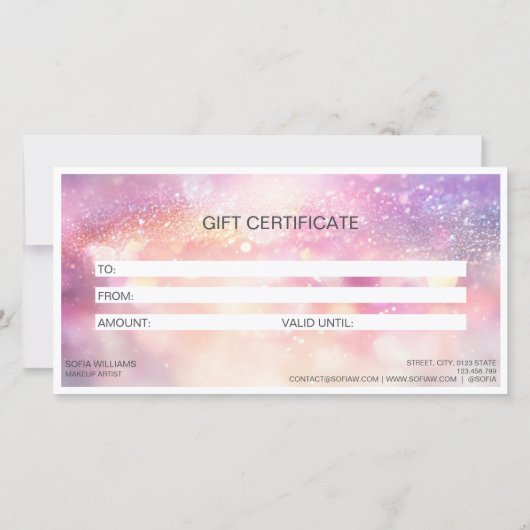 Carte cadeau de certificat rose Parties scintillan (Dos)