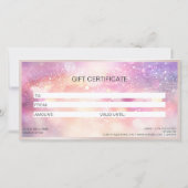 Carte cadeau de certificat rose Parties scintillan (Dos)
