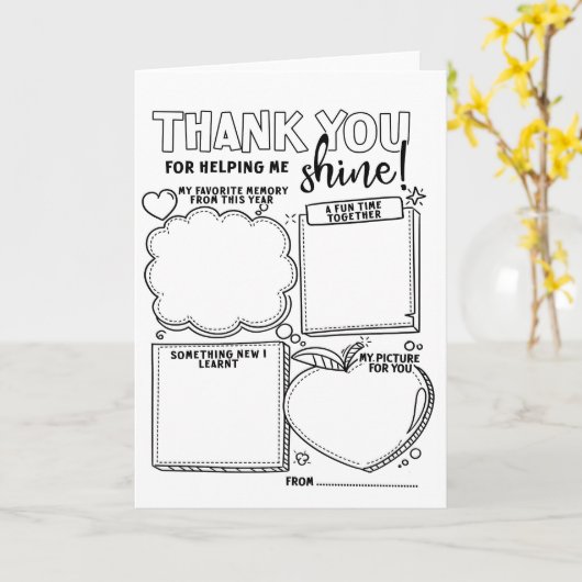 Carte Cadeau de coloriage pour l'enseignant (Fleur jaune)