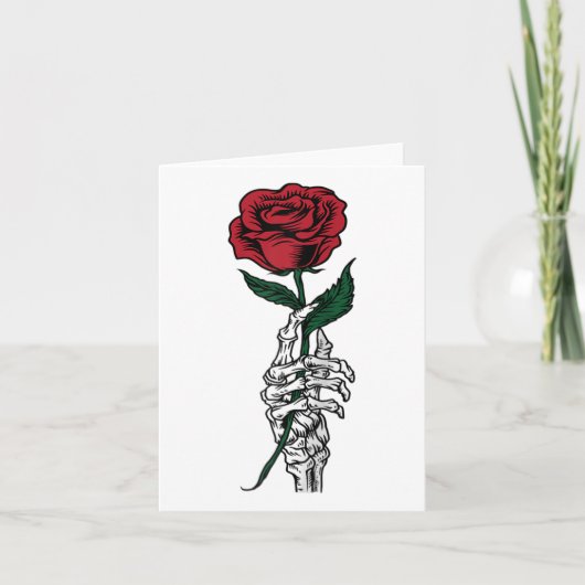Carte Cadeau de fleur de rose - Main de squelette blanc (Devant)