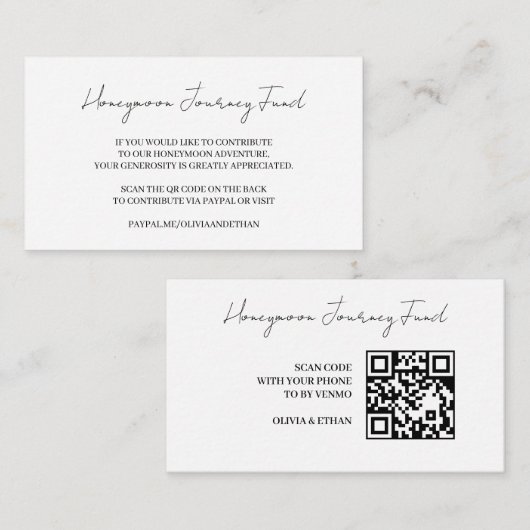 Carte cadeau de fonds de lune de miel à code QR (Devant / Derrière)