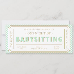 Carte cadeau de garde d'enfants verte à la menthe