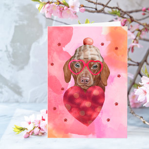Carte Cadeau de la Saint-Valentin Chien Teckel Brun Rose