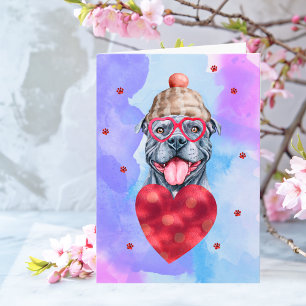 Carte Cadeau de la Saint-Valentin pour chien Pitbull Gri