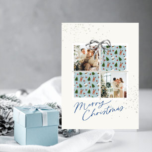 Carte cadeau de Noël à 2 photos Rudolph avec nœud