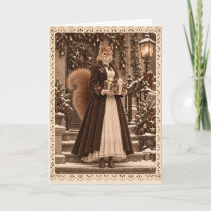 Carte Cadeau de Noël de l'écureuil victorien Sépia