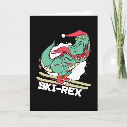 Carte Cadeau de Noël Dino Ski Rex Skiant Drôle (Devant)