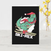Carte Cadeau de Noël Dino Ski Rex Skiant Drôle (Fleur jaune)
