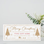 Carte cadeau de Noël en forme d'arbre doré (Debout devant)