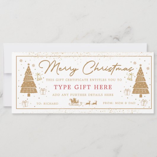 Carte cadeau de Noël en forme d'arbre doré (Devant)