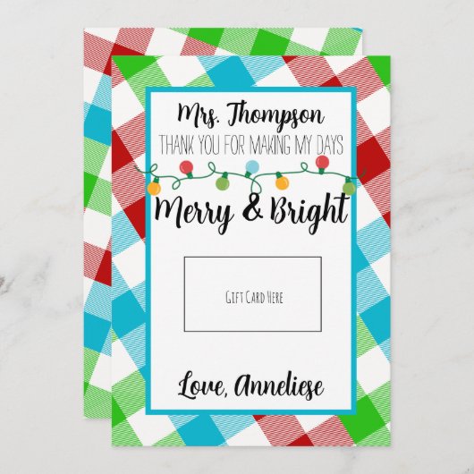 Carte cadeau de Noël Joyeux et brillant enseignant (Devant / Derrière)