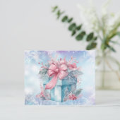 Carte Cadeau de Noël Pastel Bleu et Ruban Rose (Debout devant)