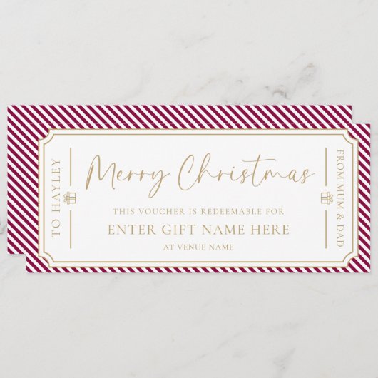 Carte cadeau de Noël Port Wine Stripe (Devant / Derrière)