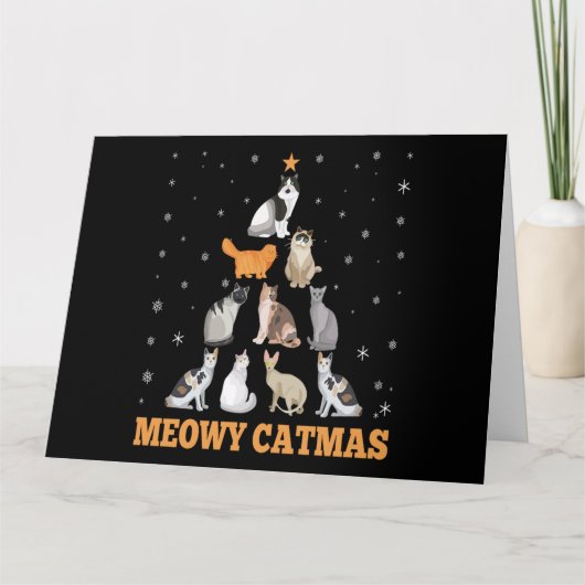Carte Cadeau de Noël pour amateur de chats Meowy Catmas (Devant)