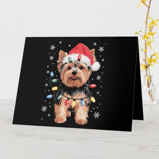 Carte Cadeau de Noël pour chien Yorkie long (Fleur jaune)