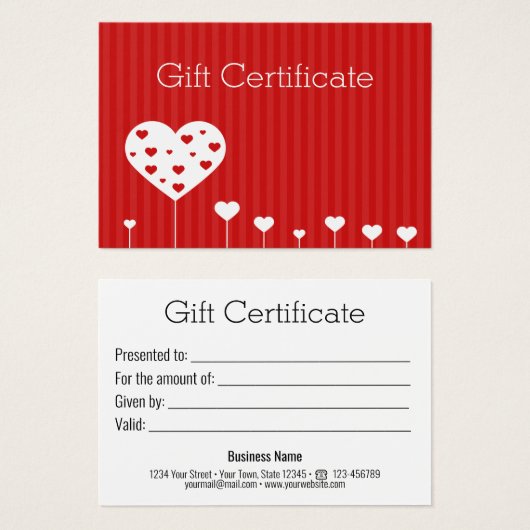 Carte cadeau de Saint Valentin Beau Rouge Coeurs b (Devant & derrière)