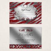 Carte cadeau de salon Bijoux Zebra Xmas Argent rou (Devant & derrière)