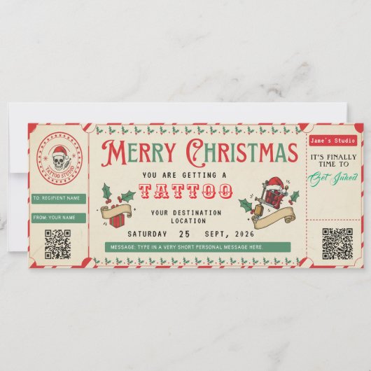 Carte Cadeau de Tatouage Personnalisée Ticket Cert (Devant)