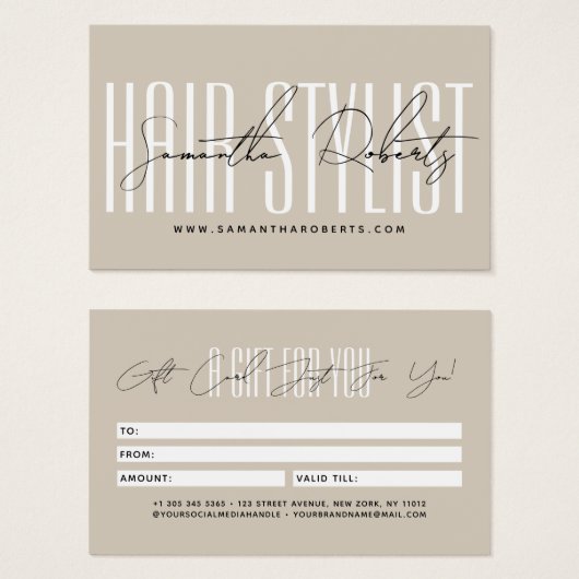 carte cadeau de typographie de script de coiffeur  (Devant & derrière)