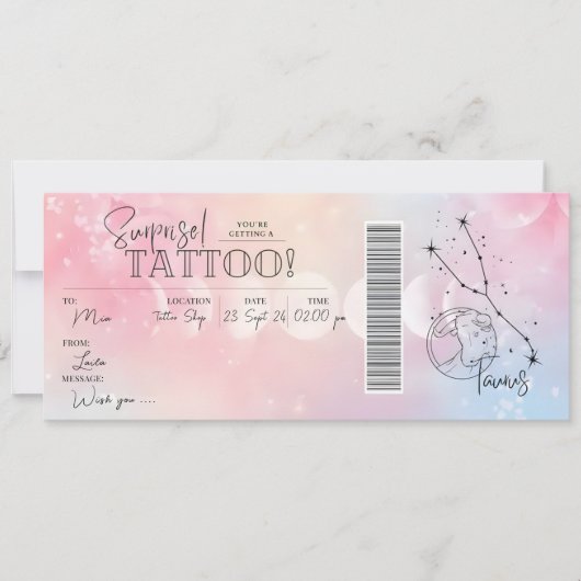 Carte cadeau de voucher pour un tatouage personnal (Devant)