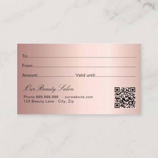 Carte cadeau d'entreprise code qr or rose (Dos)