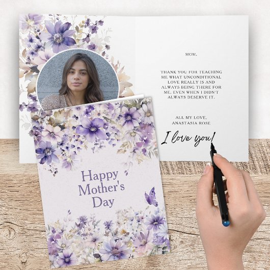 Carte Cadeau élégant de fleurs violettes pour la fête de