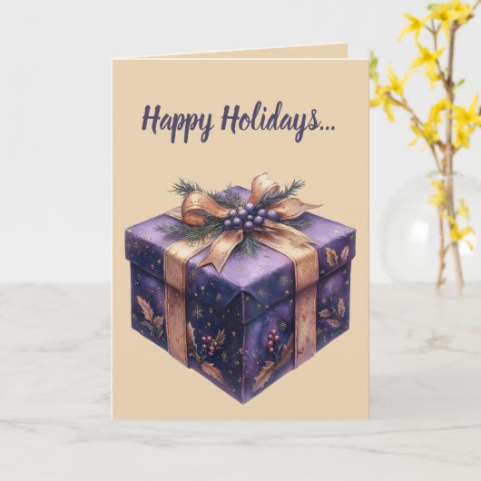Carte Cadeau et bow éditable violet Noël (Fleur jaune)
