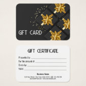 Carte cadeau Festive Modern Gold Bow Black boîte c (Devant & derrière)