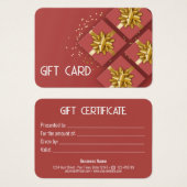 Carte cadeau Festive Modern Gold Bow Red (Devant & derrière)