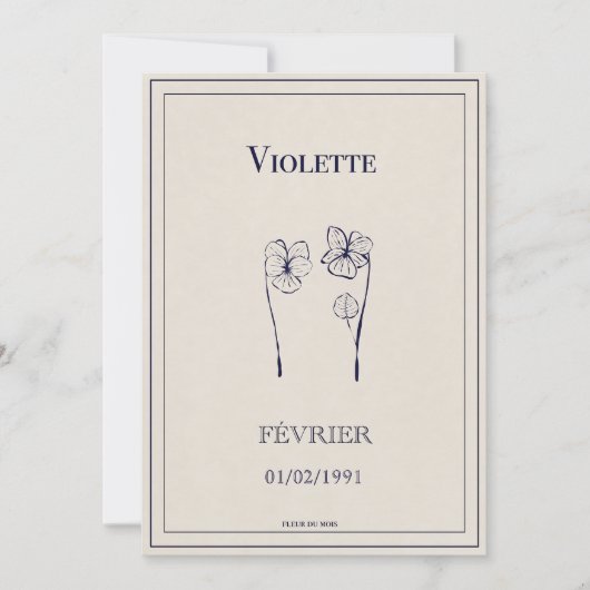 Carte cadeau fleur de naissance février violette (Devant)