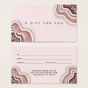 Carte Cadeau Géode d'Agate Rose Gold Blush Pink Gl