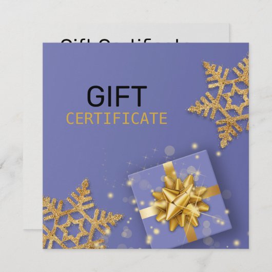 Carte cadeau Gold Bow Parties scintillant Snowflak (Devant / Derrière)