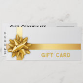 Carte cadeau Gold Bow Satin ruban tendance blanc (Devant / Derrière)