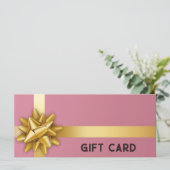 Carte cadeau Gold Bow Satin ruban tendance rose (Debout devant)