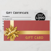 Carte cadeau Gold Bow Satin Ruban tendance Rouge (Devant / Derrière)