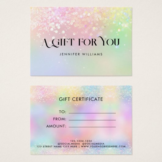 Carte cadeau Holo Parties scintillant Elegant Past (Devant & derrière)