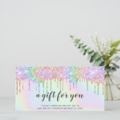 Carte cadeau holographique licorne parties scintil (Debout devant)