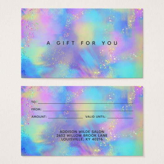 Carte cadeau Holographique Sparkle Opal Iridescent (Devant & derrière)
