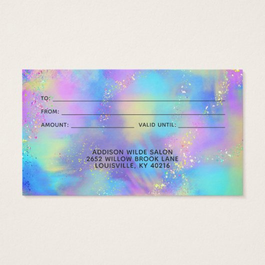 Carte cadeau Holographique Sparkle Opal Iridescent (Dos)