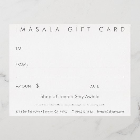 Carte cadeau Imasala (Verso)