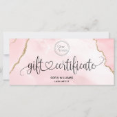 Carte cadeau Logo moderne Blush Pink Agate Certifi (Devant)