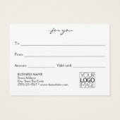 Carte Cadeau Logo Vert Typographie Gras Moderne (Dos)