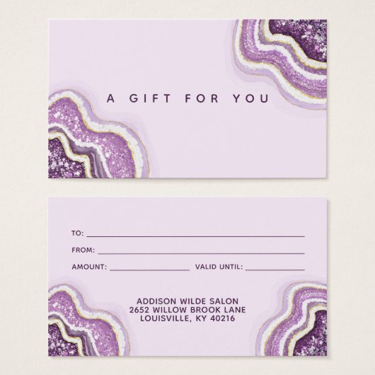 Carte cadeau Luxe Géode d'agate violette pailletée (Devant & derrière)